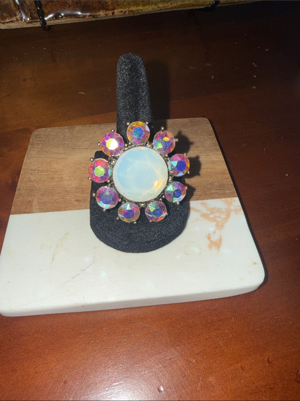 Aurora Opalescent Sunburst Ring - Multi-Color Crystal